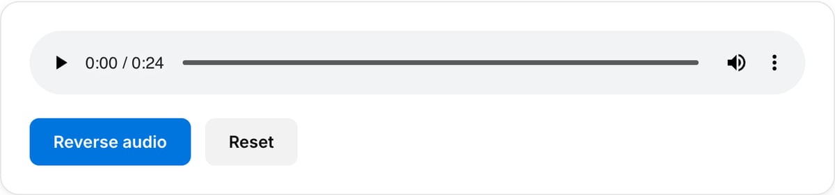 Audio Reverser with a track loaded: the browser audio player above the Reverse audio and Reset buttons