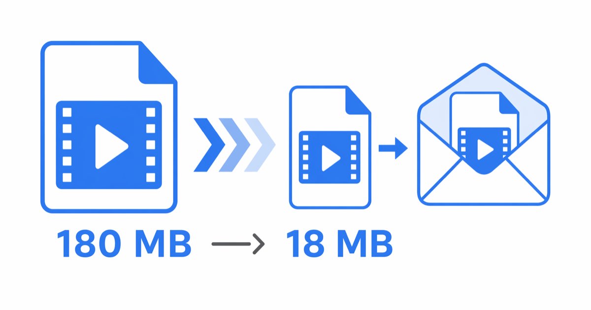 Video file shrinking from 180MB to 18MB as it flows into an email envelope